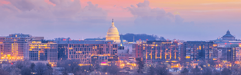 Washington, D.C. city skyline at twiligh